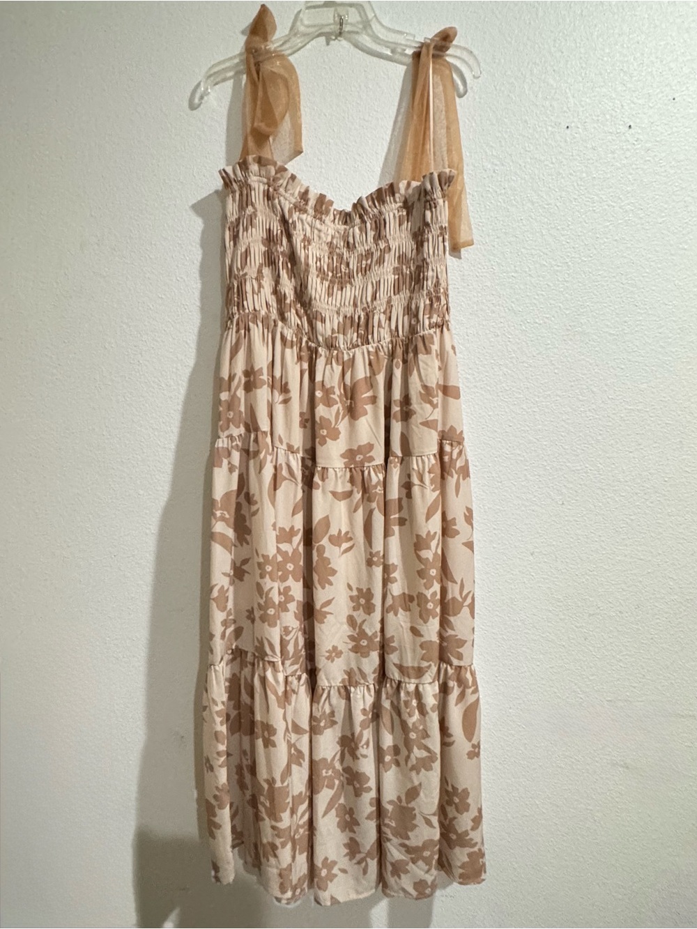 Impressions Beige Floral Tie-Shoulder Maxi Dress